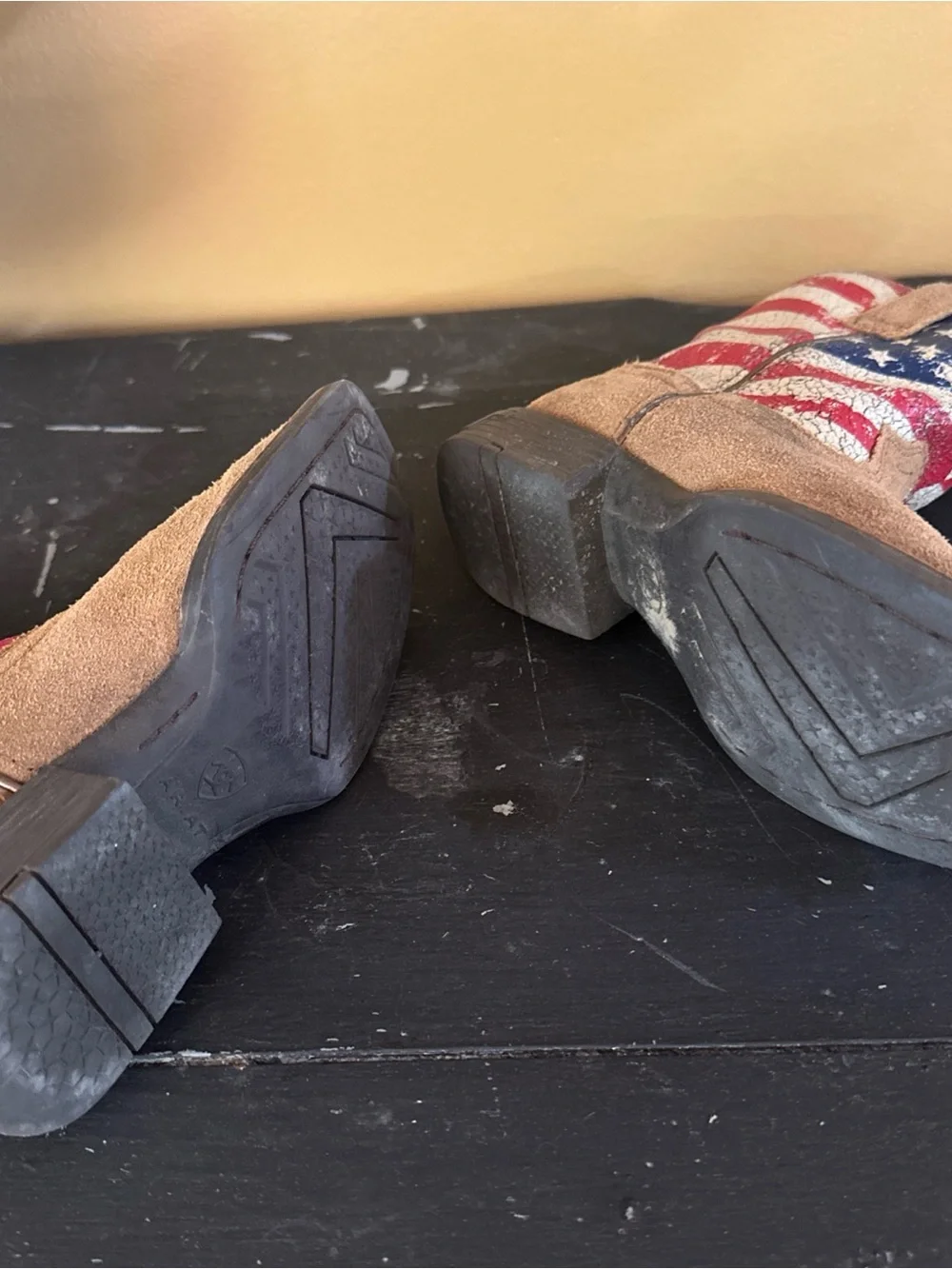 Kids Brown Suede Ariat Cowboy Boots with American Flag Shaft
